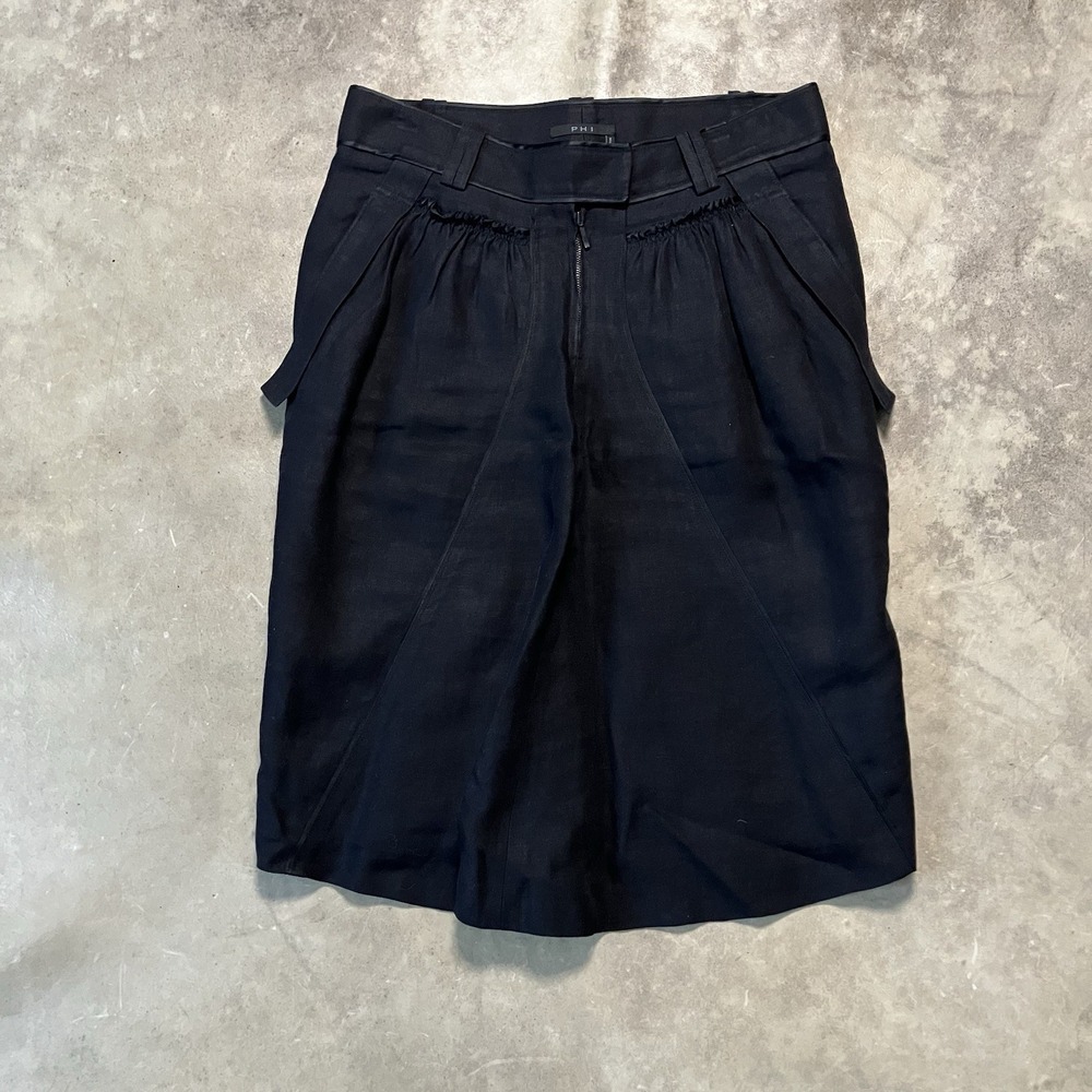 PHI Skirt Womens Size 6/42 Black Linen A Line Zip Front Pockets USA